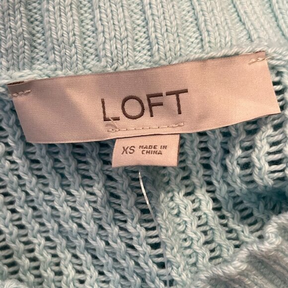 LOFT Women's Light Blue Open Stitch V-Neck Sweater Size XS NEW - Picture 3 of 6